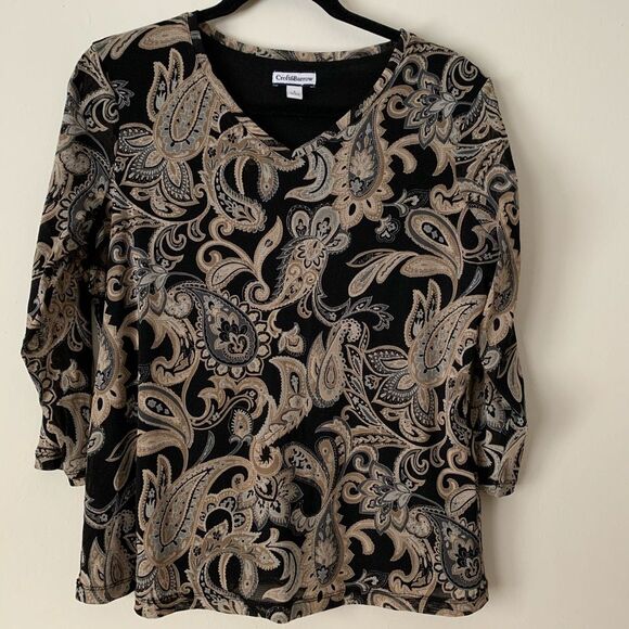 Croft and Barrow lined black and cream blouse, Great condition, size L - Picture 1 of 6
